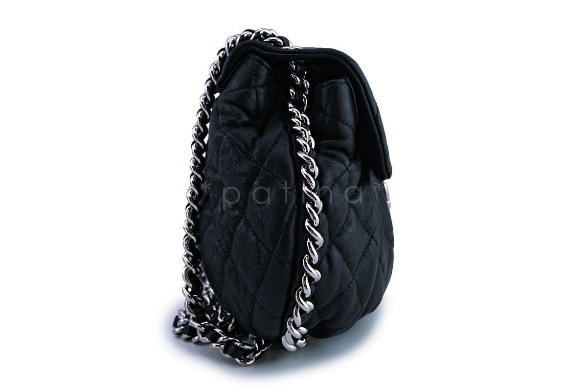 Chanel Black Textured Calf Medium Chain Around Crossbody Flap Bag SHW