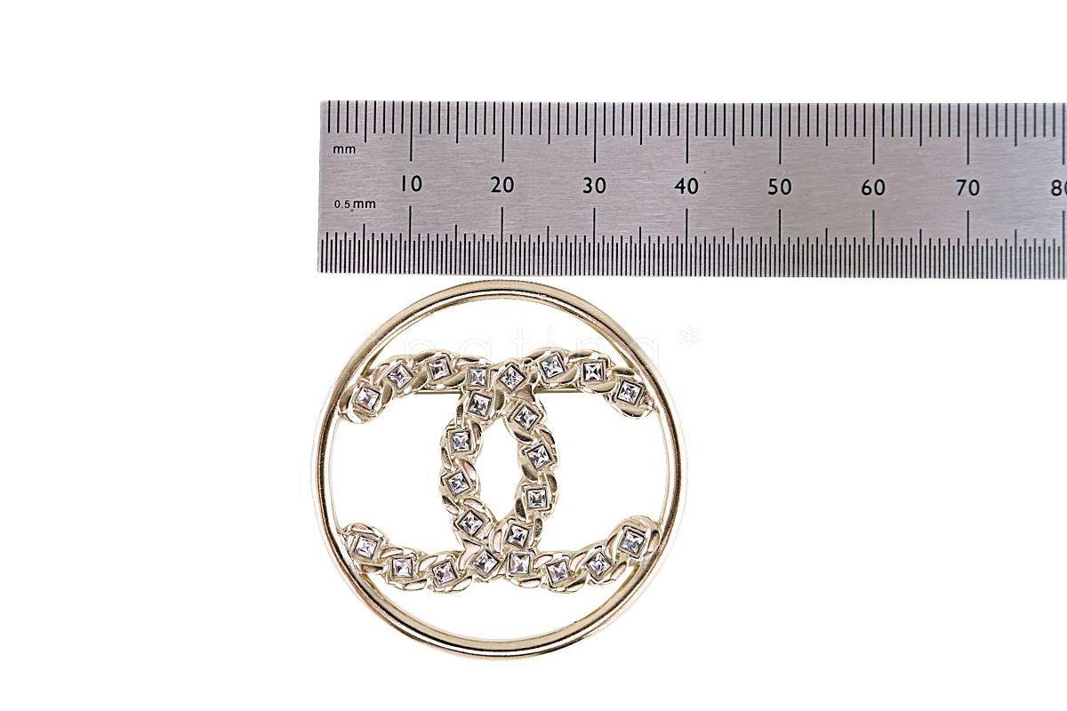 NIB Chanel 19P Circle CC Logo Crystal Brooch Gold