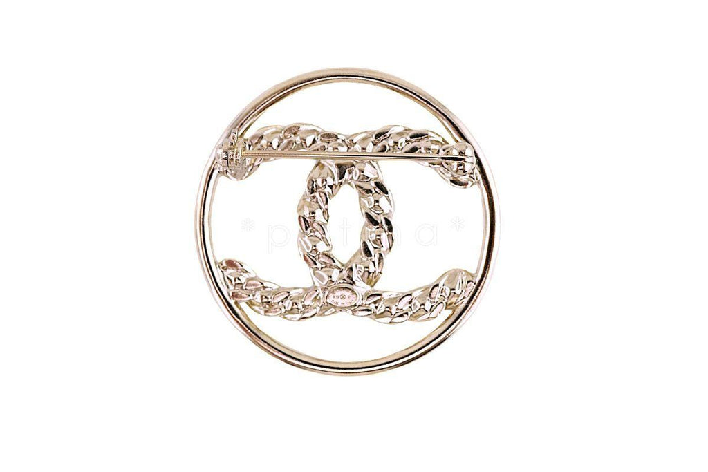 NIB Chanel 19P Circle CC Logo Crystal Brooch Gold