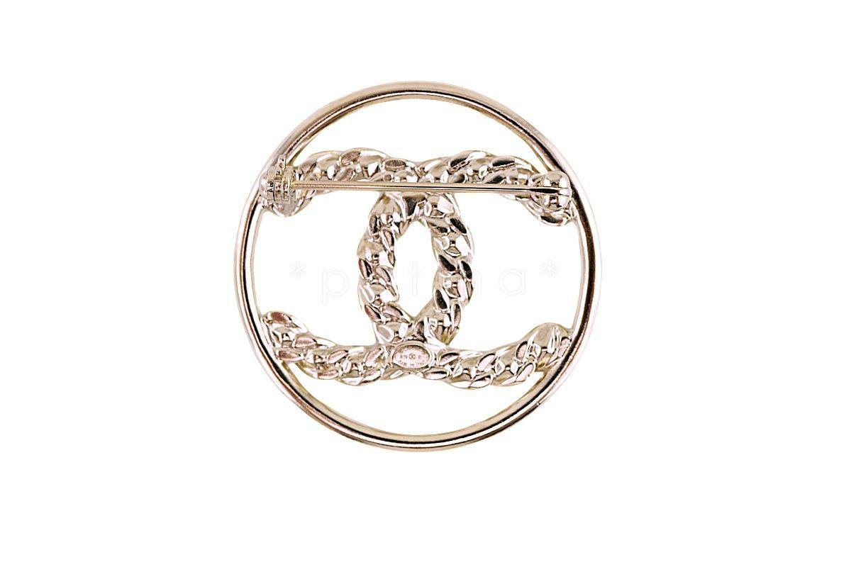 NIB Chanel 19P Circle CC Logo Crystal Brooch Gold