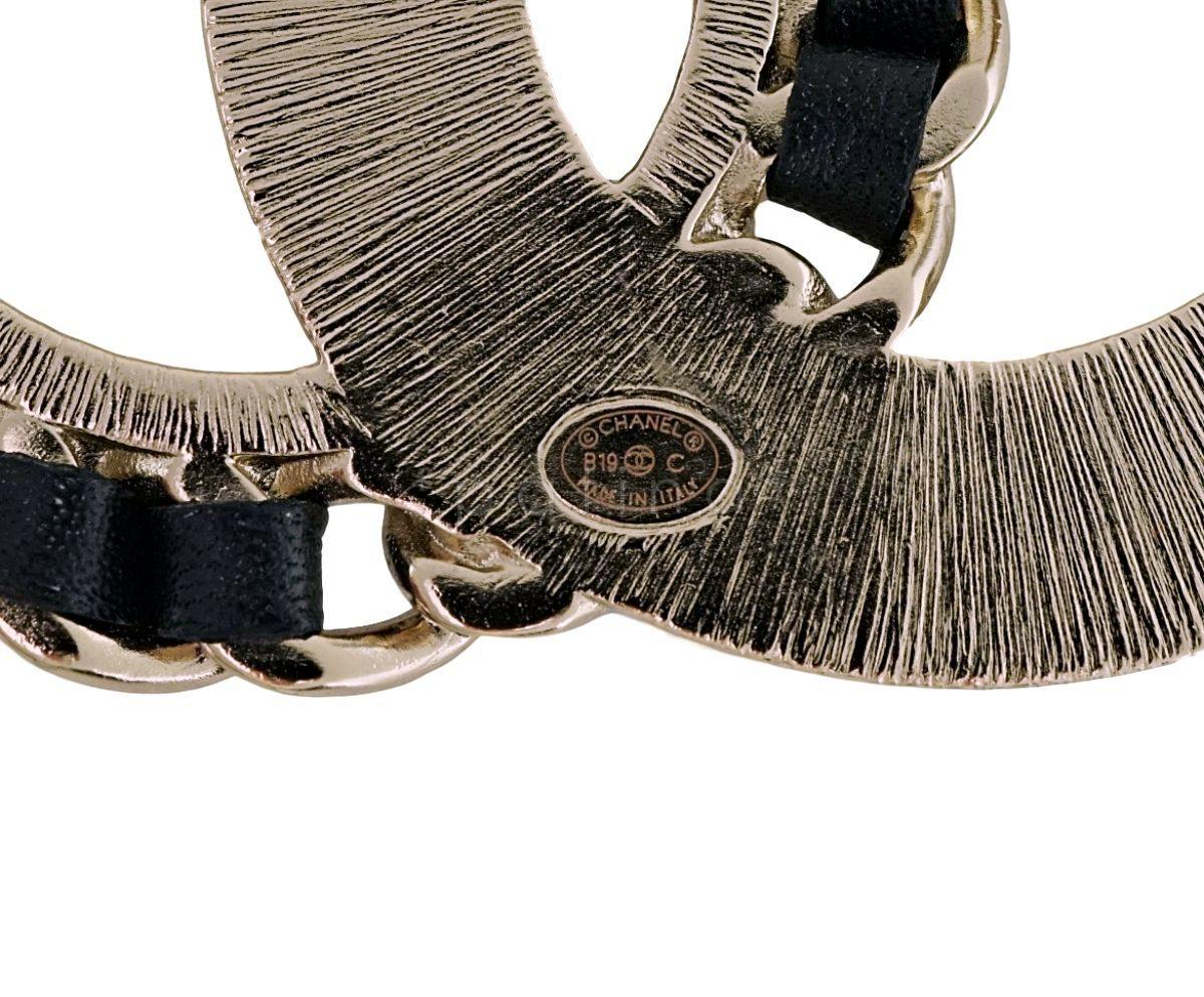 NIB Chanel Pearl Crystal Leather and Gold Chain Brooch AB0128