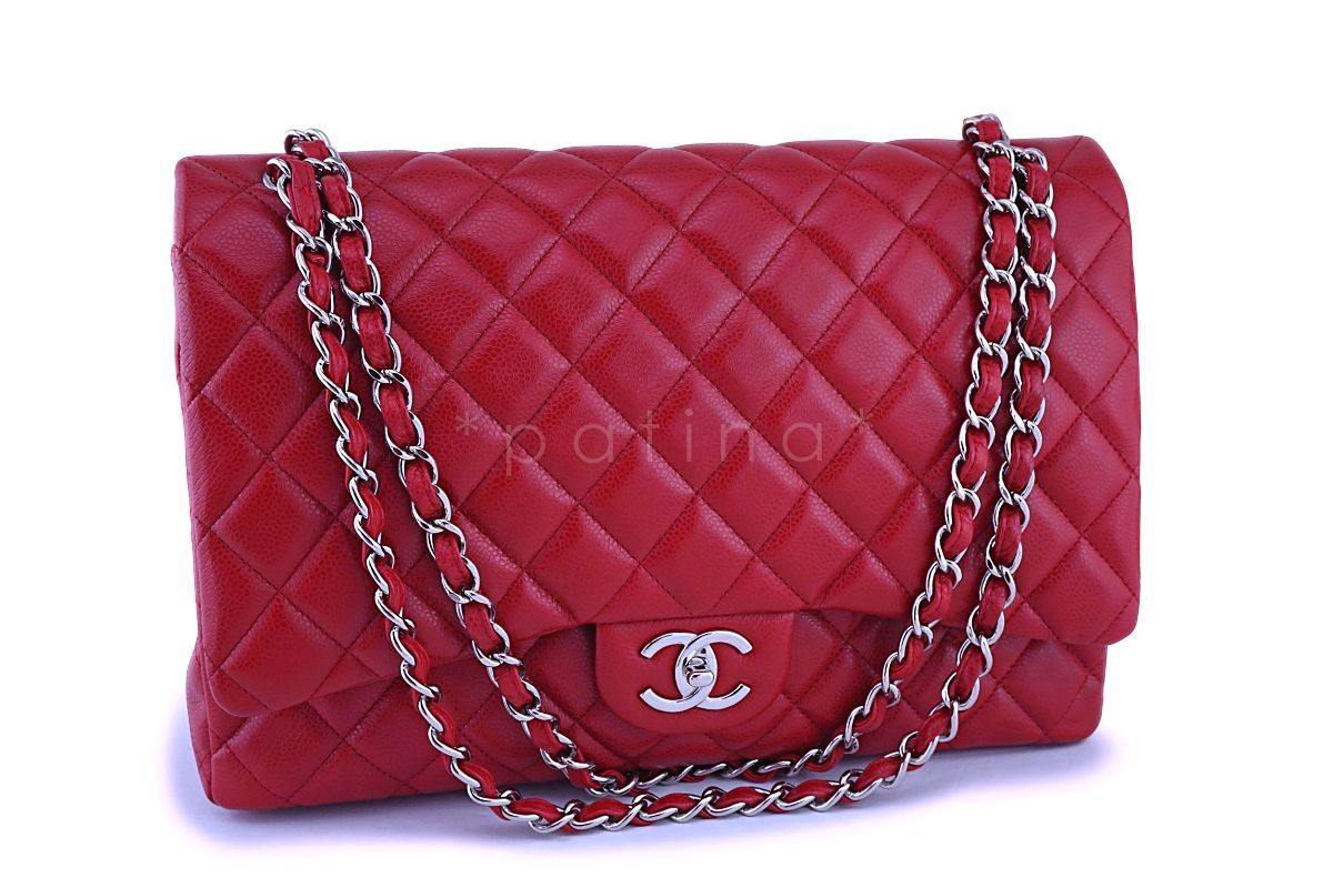 Chanel Red Caviar Maxi "Jumbo XL" Classic Double Flap Bag SHW