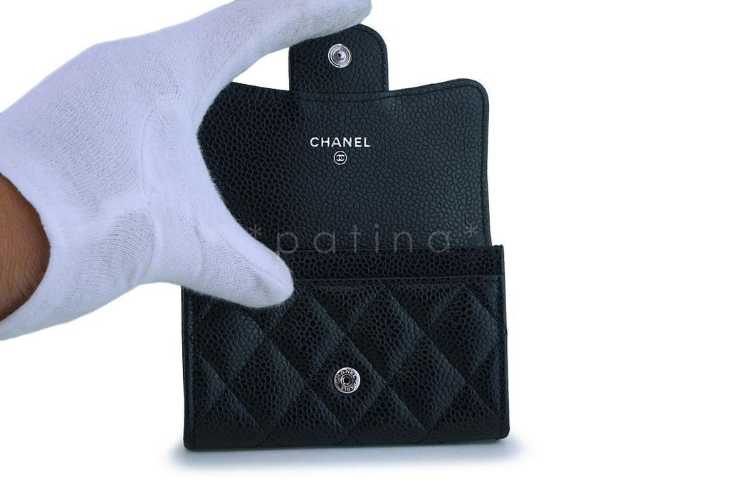 NIB Chanel Black Caviar Classic Card Holder Wallet Case SHW