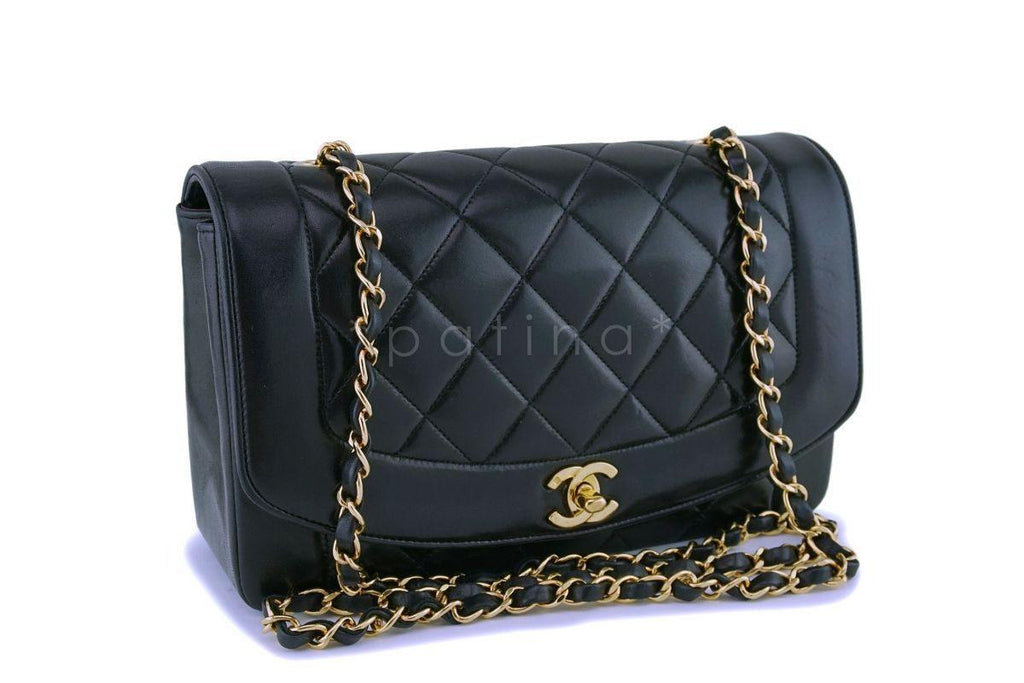 Chanel Black Vintage Lambskin Medium Diana Classic Flap Bag 24k GHW