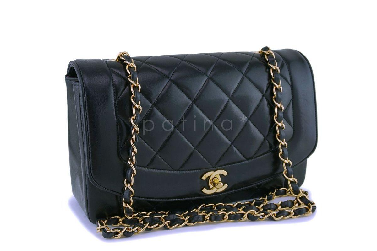 Chanel Black Vintage Lambskin Medium Diana Classic Flap Bag 24k GHW