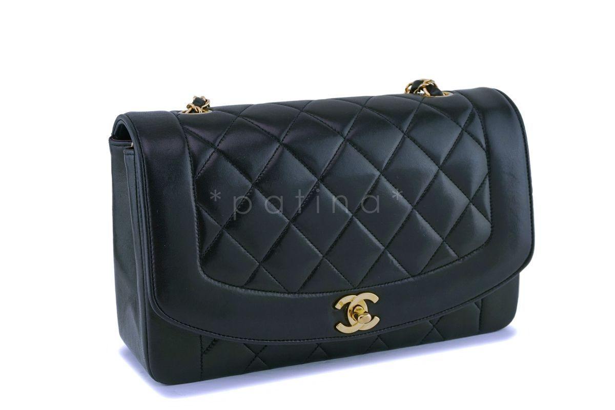 Chanel Black Vintage Lambskin Medium Diana Classic Flap Bag 24k GHW