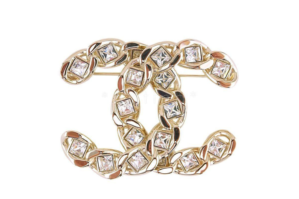 NIB 19S Chanel XL Large Classic Crystal CC Chain Brooch GHW AB0616 4K7