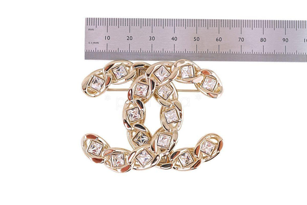 NIB 19S Chanel XL Large Classic Crystal CC Chain Brooch GHW AB0616 4K7