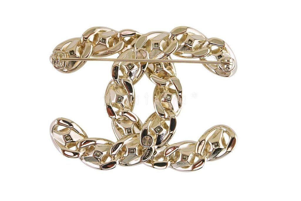 NIB 19S Chanel XL Large Classic Crystal CC Chain Brooch GHW AB0616 4K7