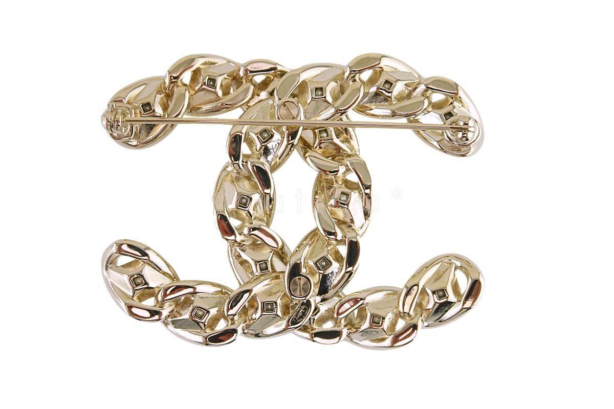 NIB 19S Chanel XL Large Classic Crystal CC Chain Brooch GHW AB0616 4K7