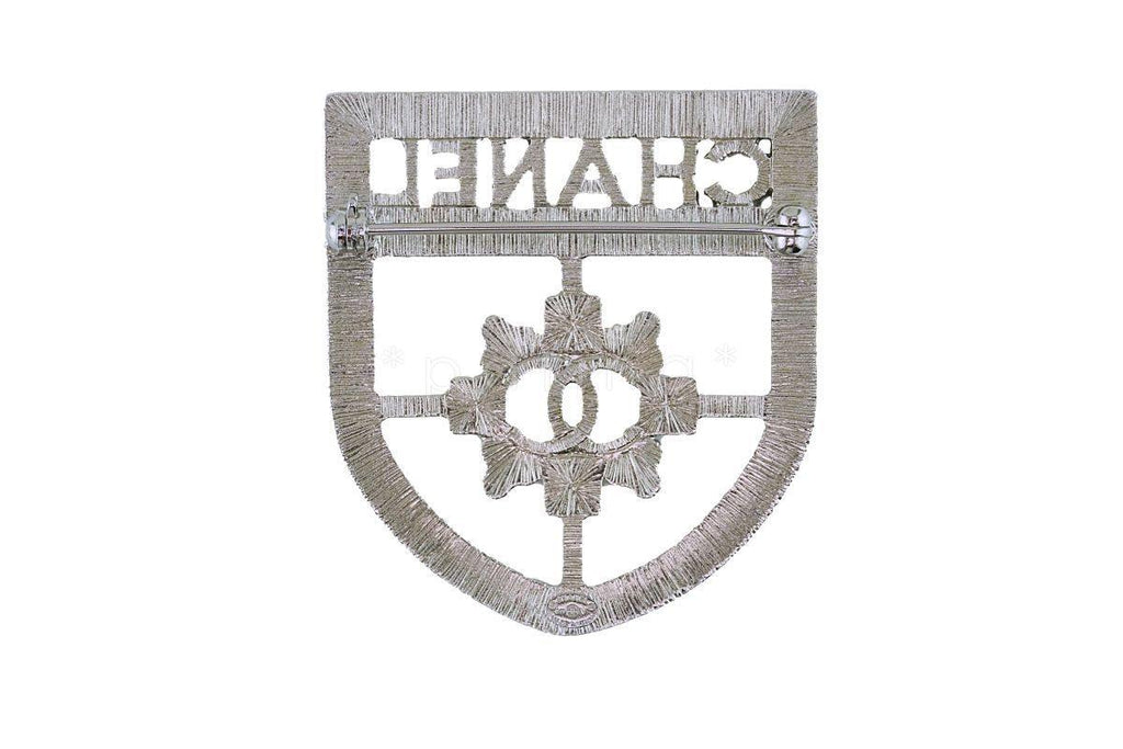 NIB Chanel Classic Crest Shield Logo Brooch A85908 Crystals SHW