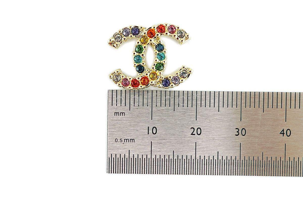 NIB 19S Chanel Rainbow Multicolor Crystal Classic CC Stud Earrings GHW AB1552 879