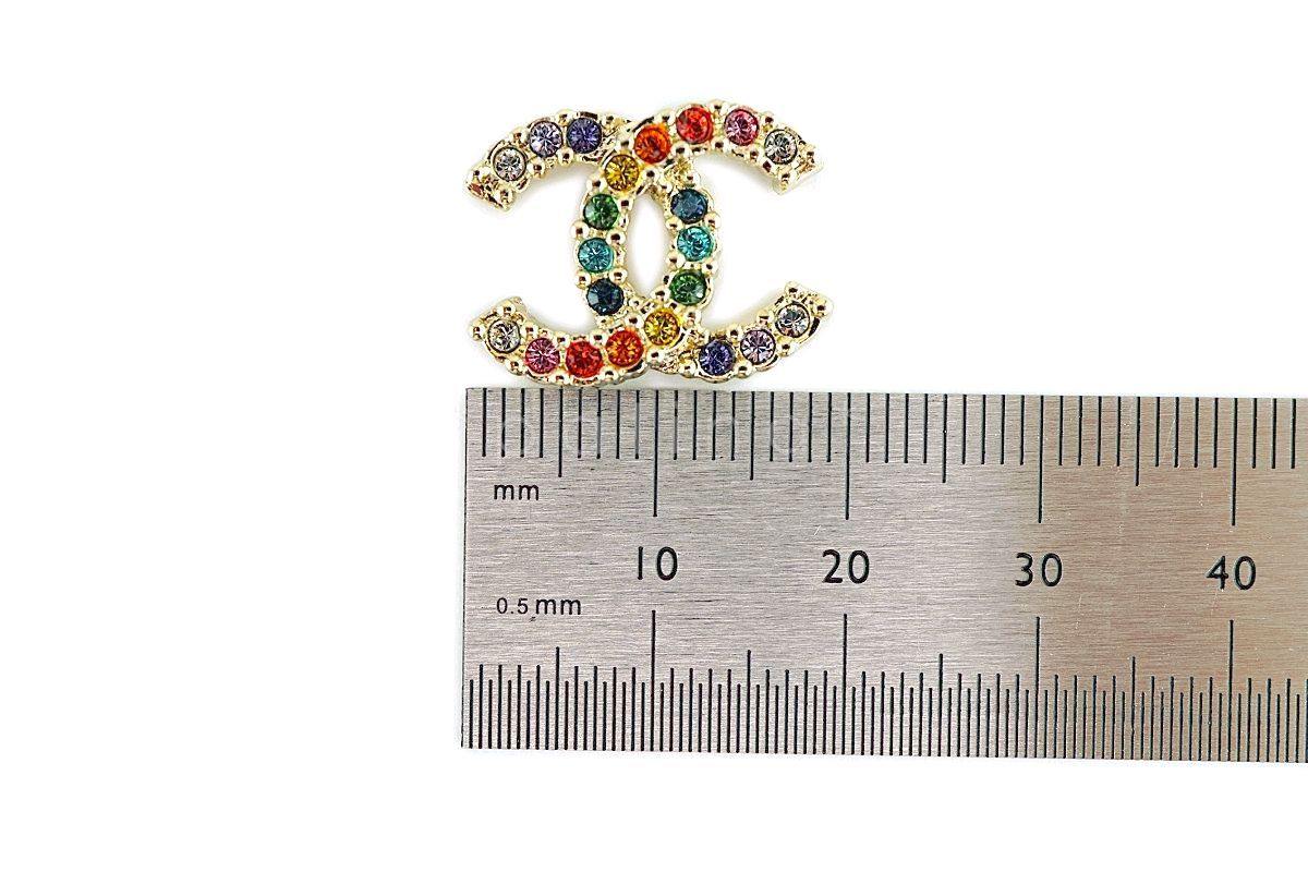 NIB 19S Chanel Rainbow Multicolor Crystal Classic CC Stud Earrings GHW AB1552 879