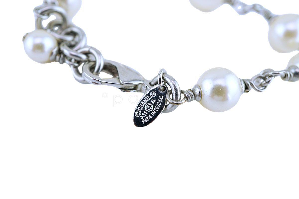 Chanel Timeless Classic 42" 5 Crystal CC Pearl Long Necklace SHW