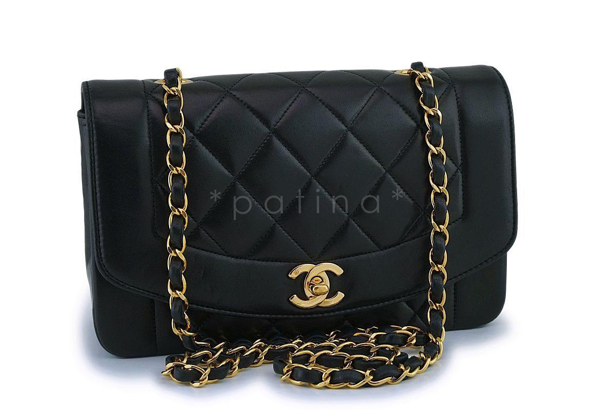 Chanel Black Vintage Lambskin Small Diana Classic Flap Bag 24k GHW