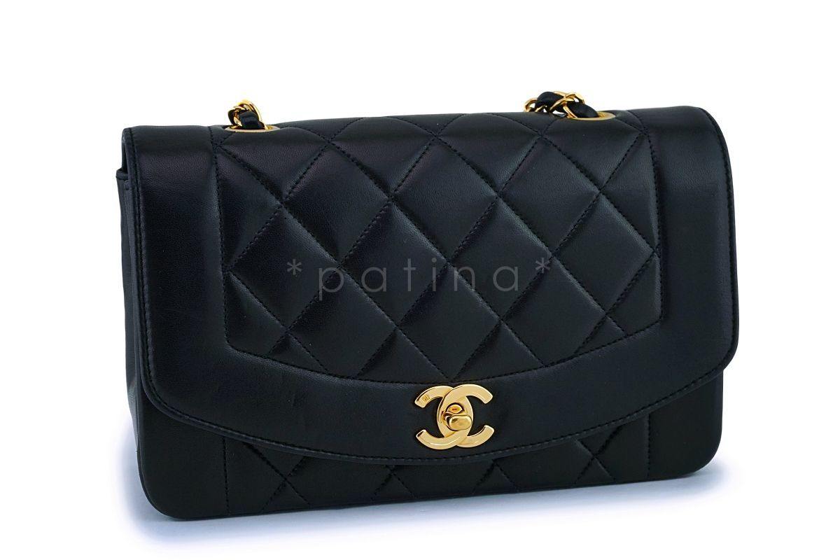 Chanel Black Vintage Lambskin Small Diana Classic Flap Bag 24k GHW