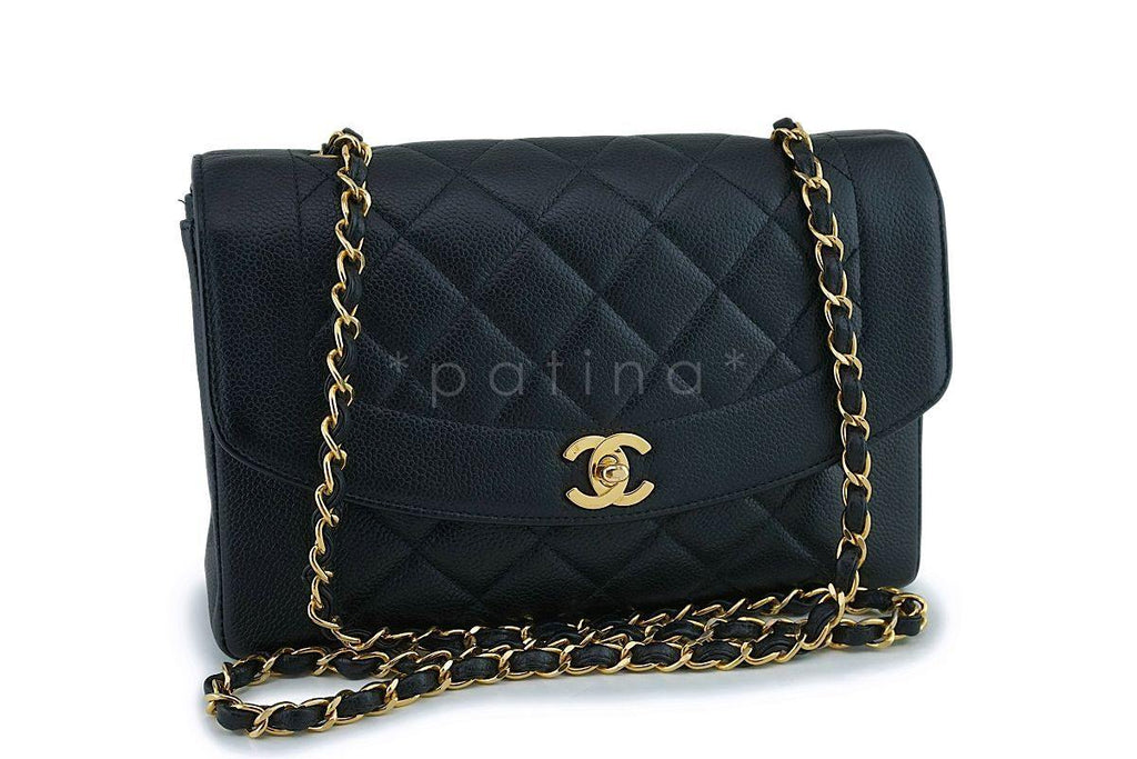 Rare Chanel Vintage Black Caviar Medium Pocket Diana Classic Flap Bag 24k GHW