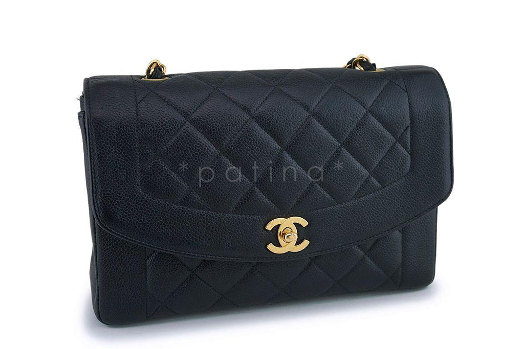 Rare Chanel Vintage Black Caviar Medium Pocket Diana Classic Flap Bag 24k GHW