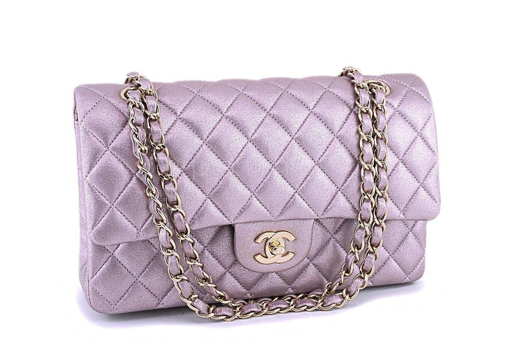 Rare Chanel 14B Rose Gold Metallic Pink Goatskin Classic Double Flap Bag