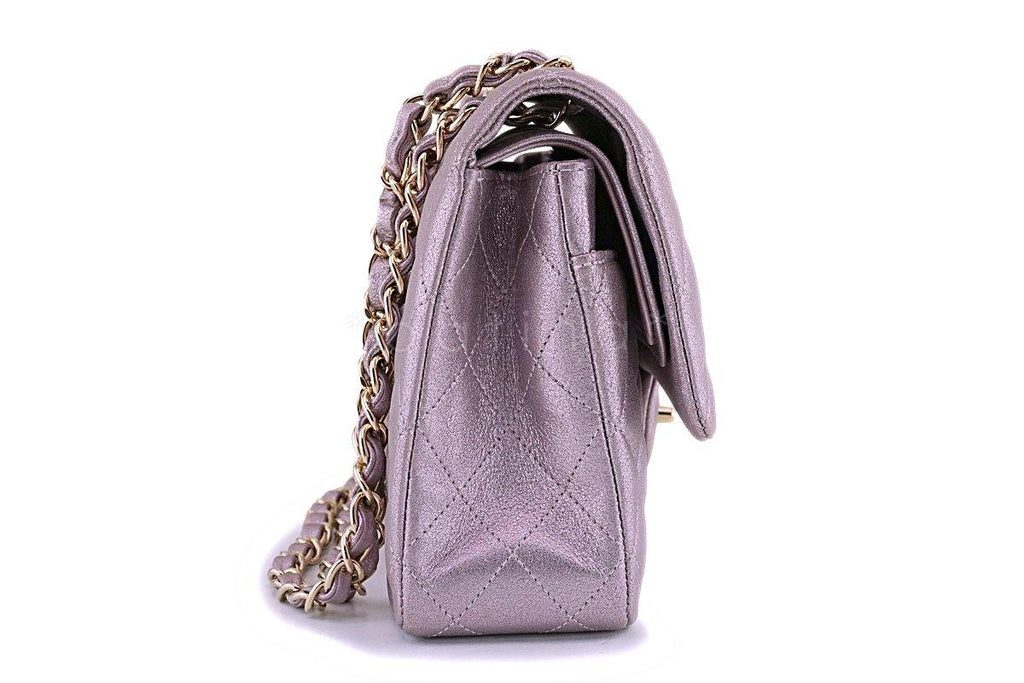 Rare Chanel 14B Rose Gold Metallic Pink Goatskin Classic Double Flap Bag