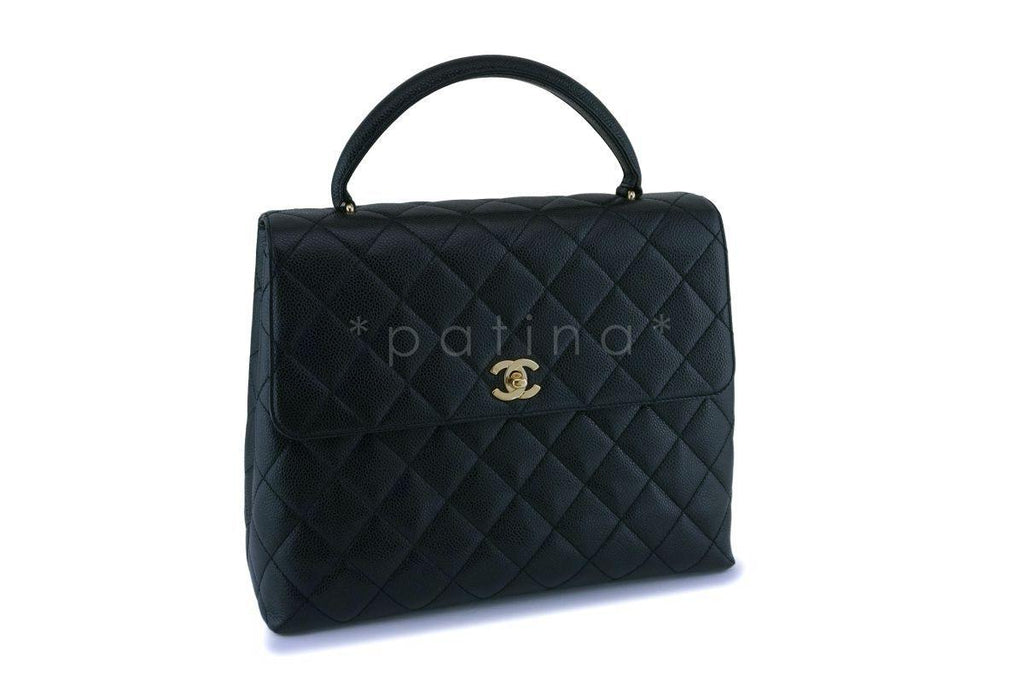 Chanel Black Caviar Classic Kelly Handheld Flap Tote Bag 24k GHW