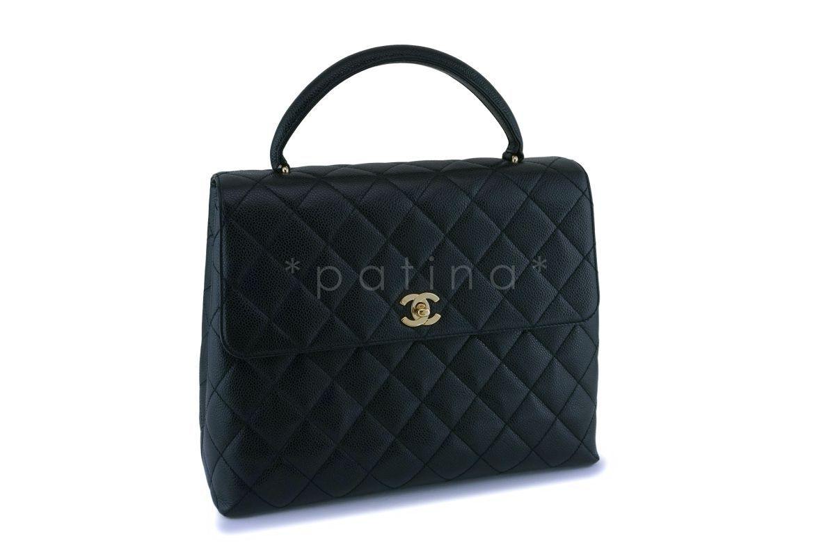 Chanel Black Caviar Classic Kelly Handheld Flap Tote Bag 24k GHW