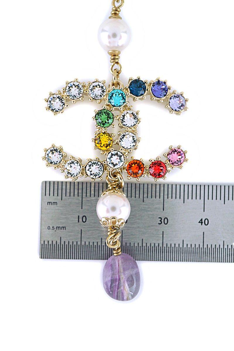 NIB 19S Chanel Rainbow Crystal Drop Earrings GHW