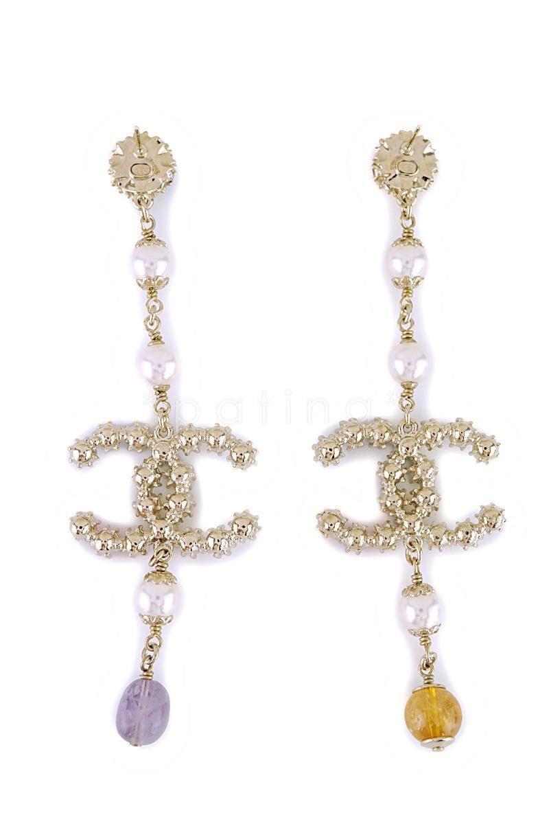 NIB 19S Chanel Rainbow Crystal Drop Earrings GHW