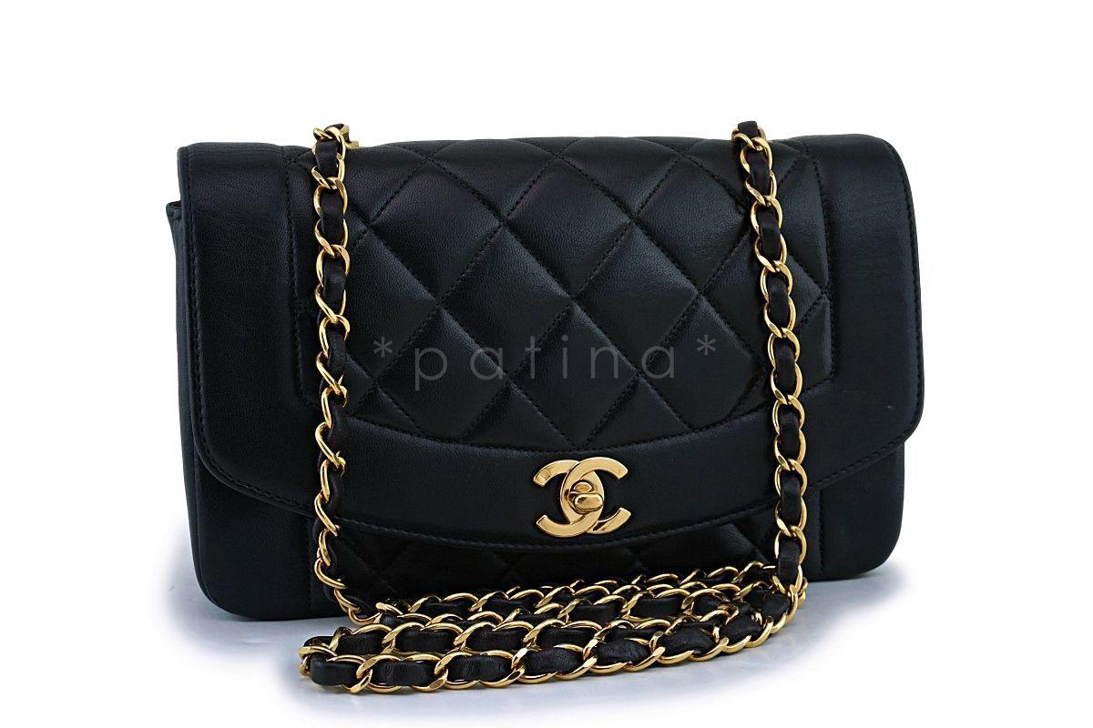 Chanel Black Vintage Lambskin Diana Small Classic Flap Bag 24k GHW