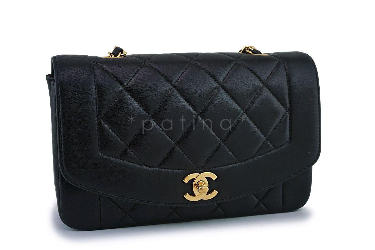Chanel Black Vintage Lambskin Diana Small Classic Flap Bag 24k GHW