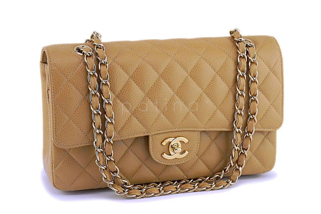 *rare* Chanel Camel Beige Caviar Medium Classic Double Flap Bag 24k GHW