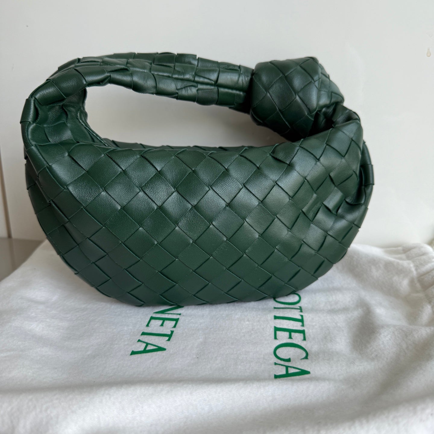 Bottega Veneta Jodie Mini Dark Forest Green Lambskin Leather Clutch Bag