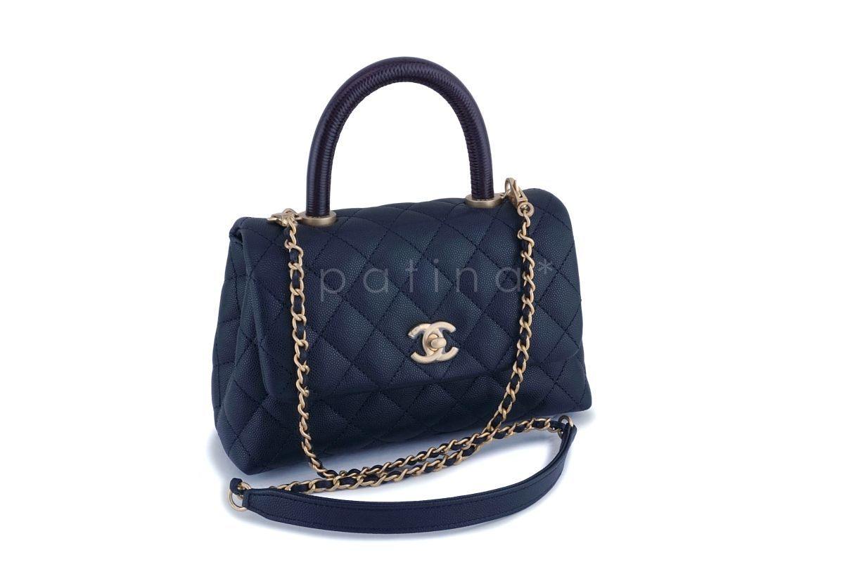 NIB 20P Chanel Black Caviar Small-Mini Coco Handle Flap Bag GHW