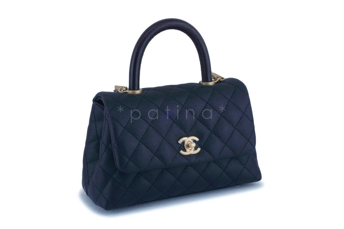NIB 20P Chanel Black Caviar Small-Mini Coco Handle Flap Bag GHW