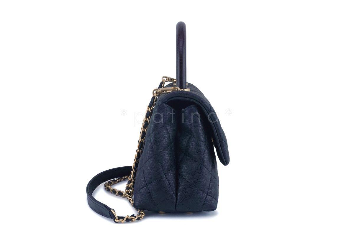 NIB 20P Chanel Black Caviar Small-Mini Coco Handle Flap Bag GHW