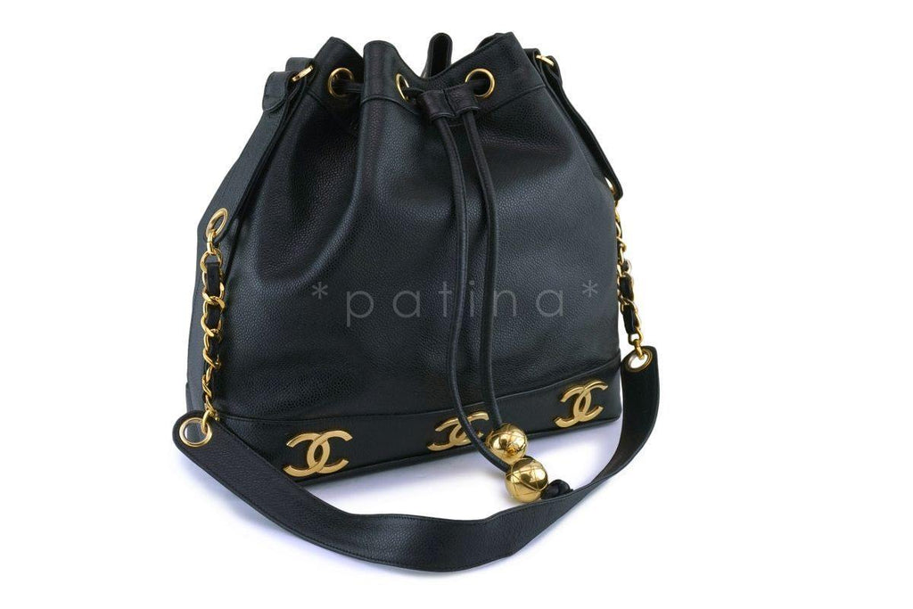 Chanel Vintage Black Caviar Drawstring Bucket Bag 24k GHW
