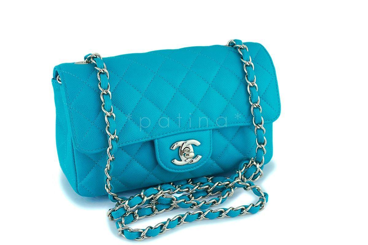 17C Chanel Turquoise Green-Blue Caviar Rectangular Mini Classic Flap Bag GHW