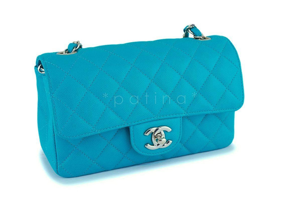 17C Chanel Turquoise Green-Blue Caviar Rectangular Mini Classic Flap Bag GHW