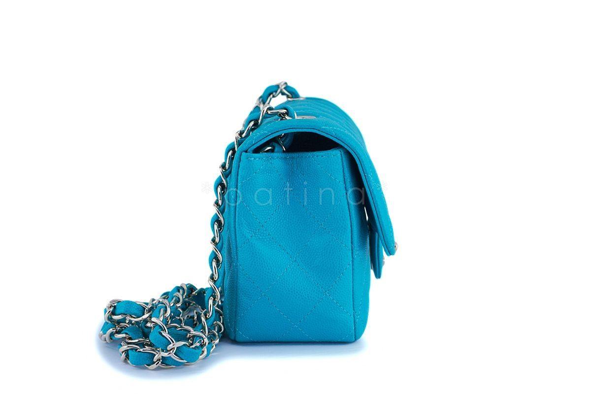 17C Chanel Turquoise Green-Blue Caviar Rectangular Mini Classic Flap Bag GHW
