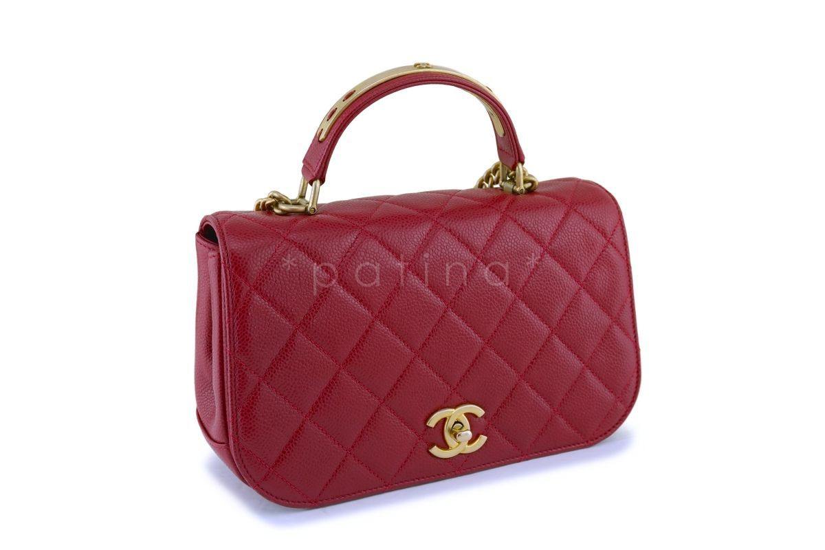 Chanel Red Caviar Classic Top Handle 2-way Shoulder Bag GHW