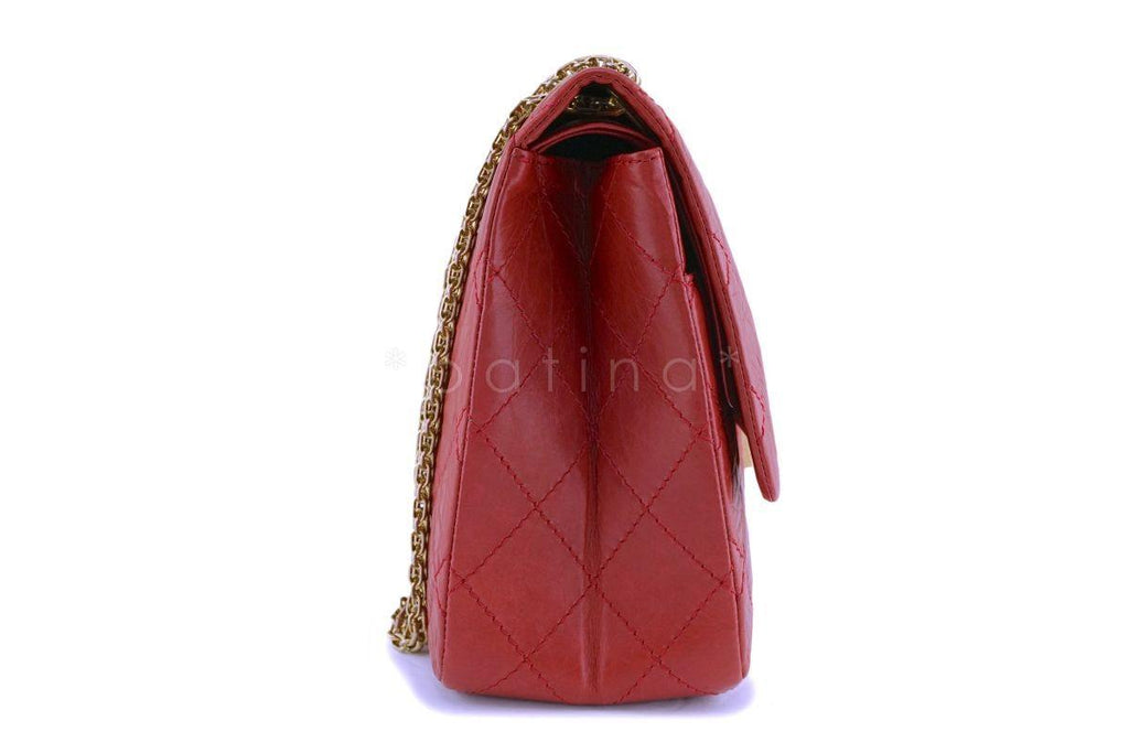 Chanel Red 2.55 Jumbo 227 Classic Double Flap Bag GHW