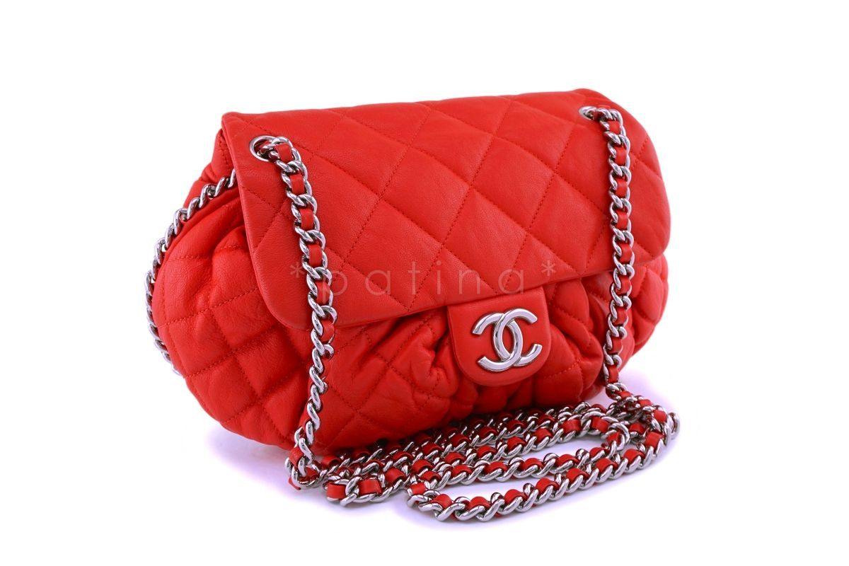 Chanel Red Textured Medium Chain Around Crossbody Flap Bag SHW