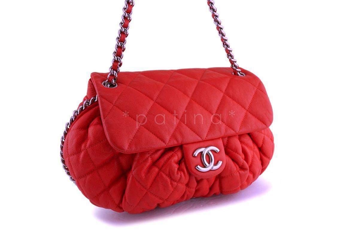 Chanel Red Textured Medium Chain Around Crossbody Flap Bag SHW
