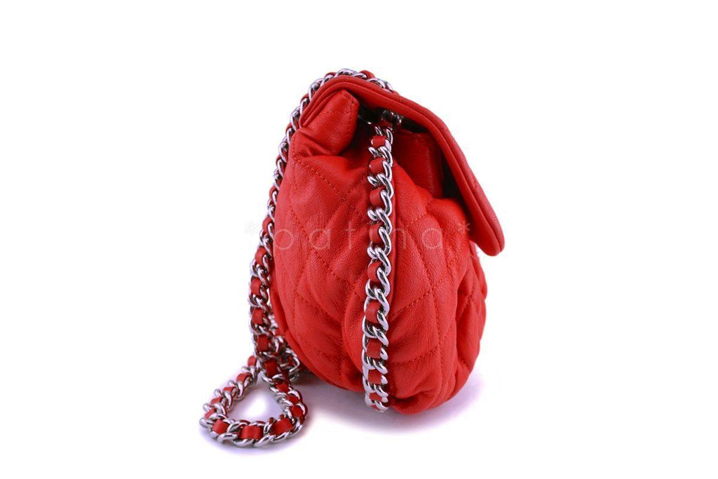 Chanel Red Textured Medium Chain Around Crossbody Flap Bag SHW