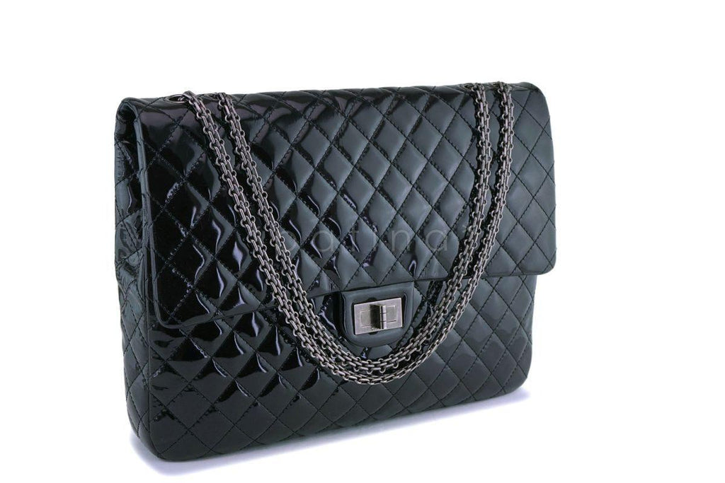 Chanel Oversized Black Patent Classic Reissue XL Flap Bag RHW