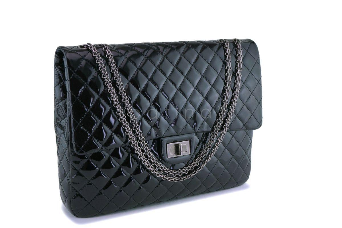 Chanel Oversized Black Patent Classic Reissue XL Flap Bag RHW