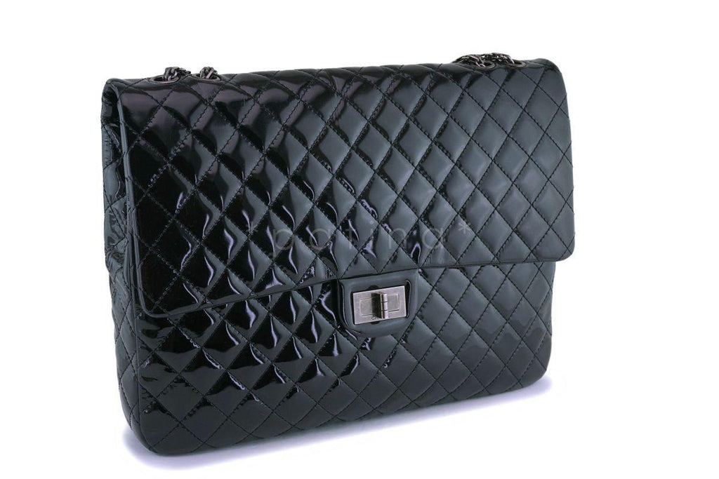 Chanel Oversized Black Patent Classic Reissue XL Flap Bag RHW