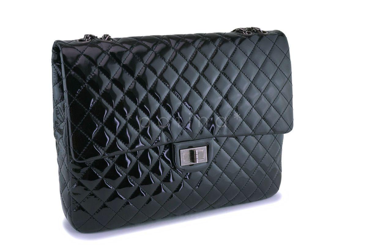 Chanel Oversized Black Patent Classic Reissue XL Flap Bag RHW