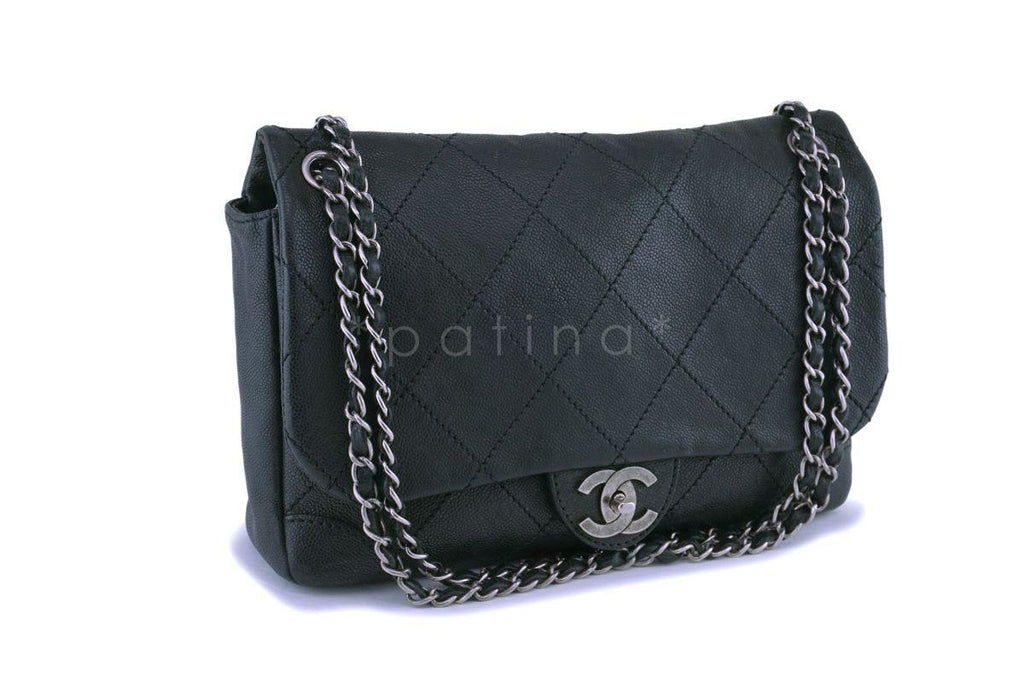 Chanel Black Distressed Caviar Outdoor Ligne Flap Bag RHW