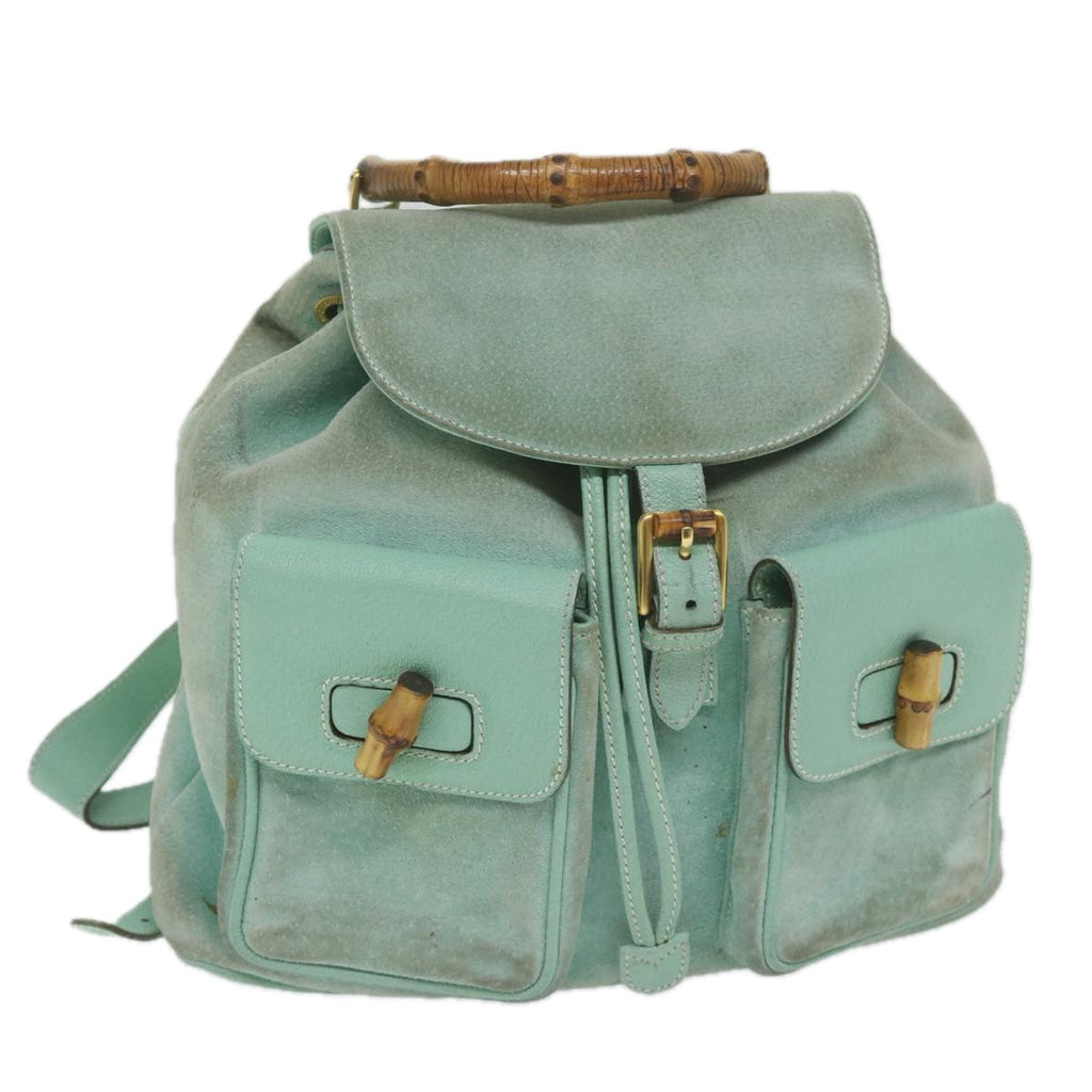GUCCI Bamboo Backpack Suede Light Blue 63986